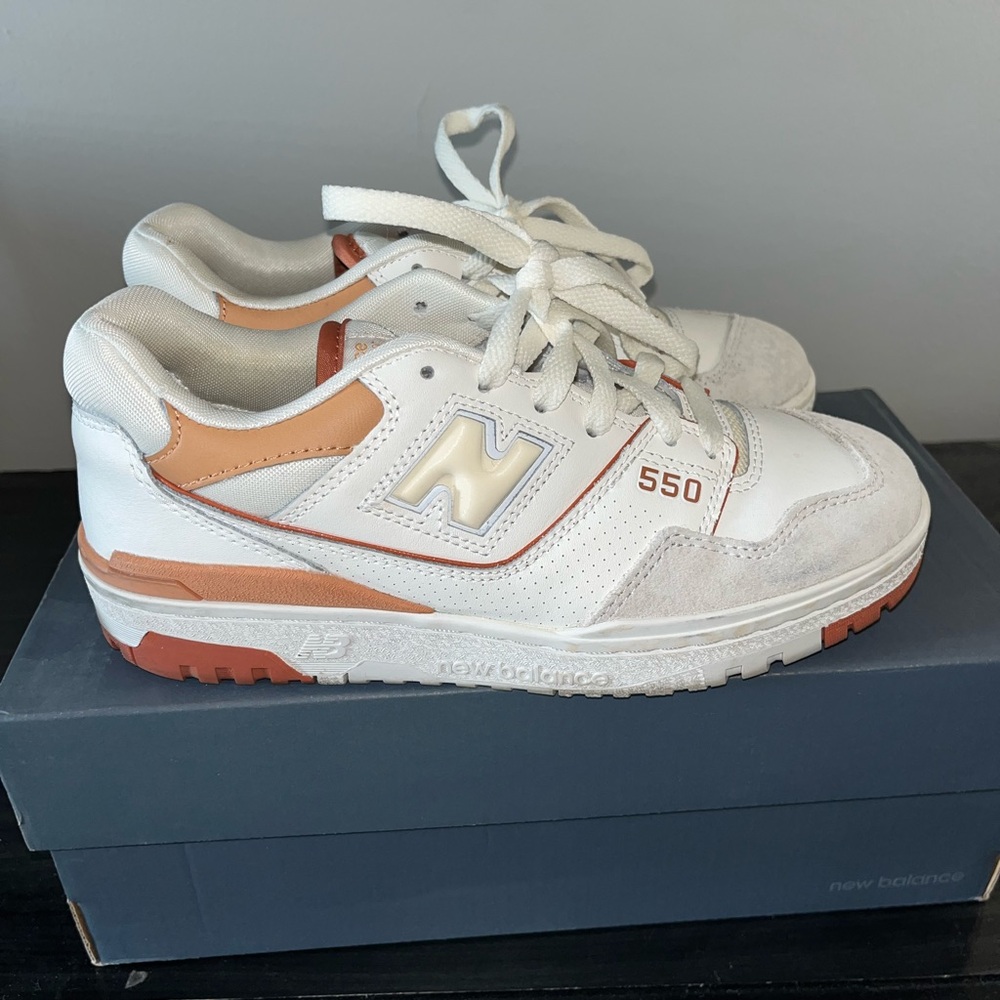 New Balance 550 White and Orange Sneakers - Picture 2 of 6